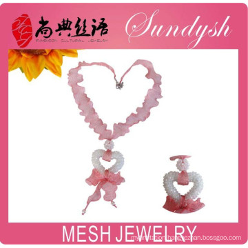 Beautiful Lady Jewellery Handmade Crystal Bead Heart Pendant Mesh Necklace Mesh Jewellery